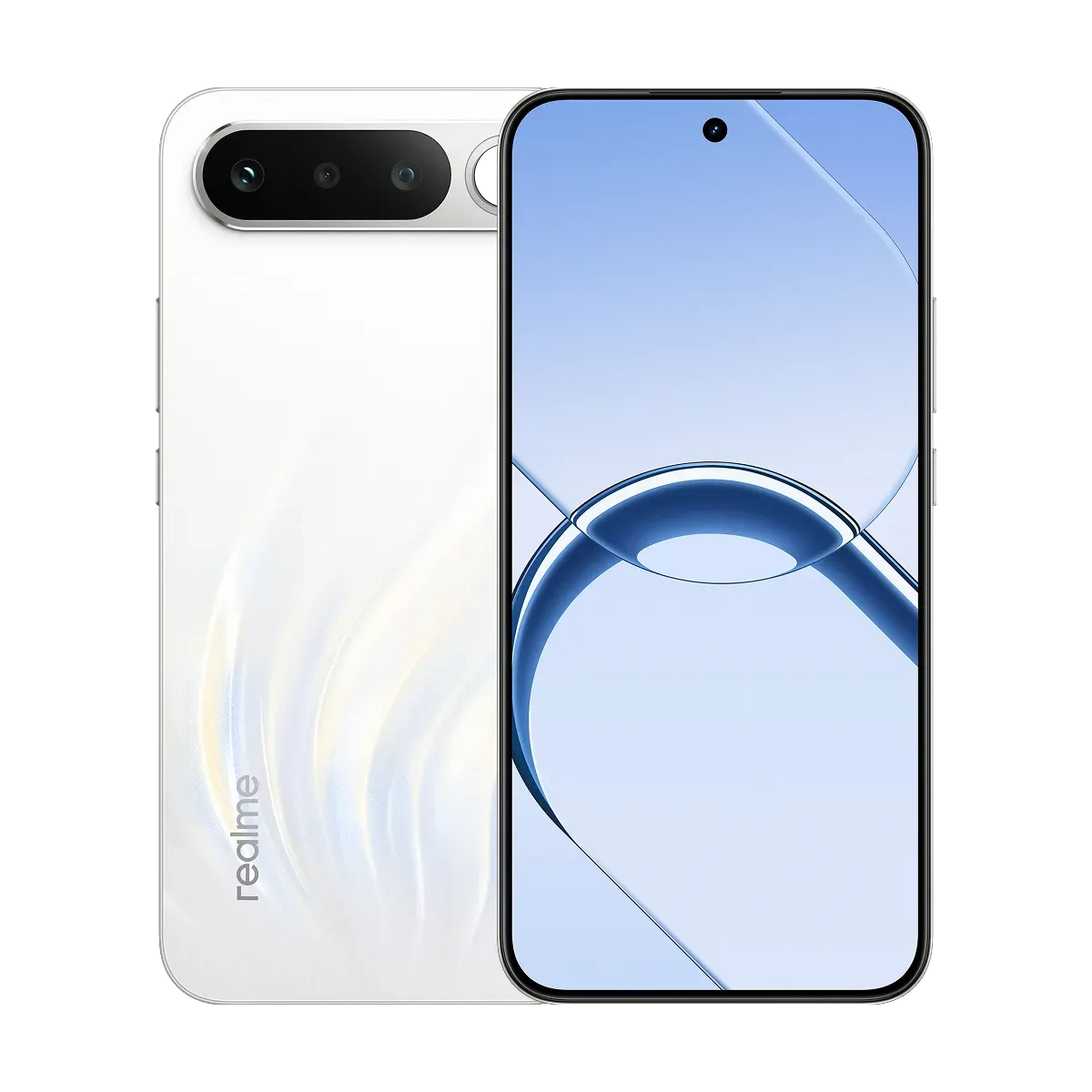 هاتف realme 16 5G لون أبيض، عرض الواجهة الأمامية والخلفية للجهاز