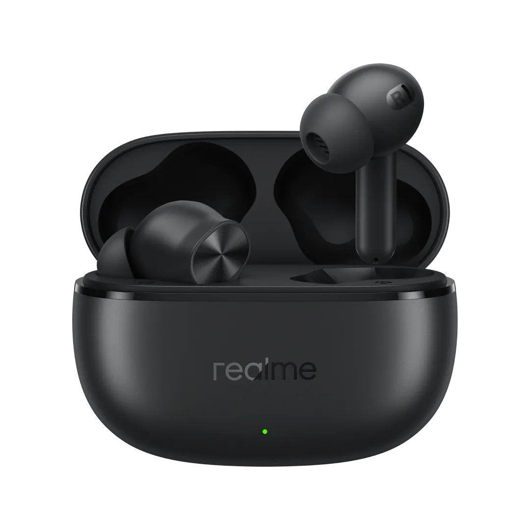 realme Buds T200x لون أسود علبة مفتوحة